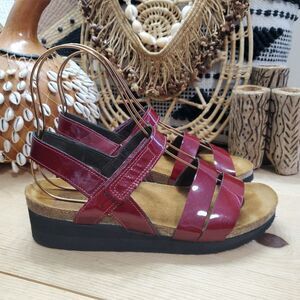 Naot Kayla Sandals 10/41 Red Patent Leather Ankle Strap Cork Footbed Comfort